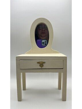 Vintage Ivory Dollhouse Vanity Table With Mirror & Drawer